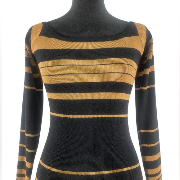 Stripped sweater dress,black,tan brown,long sleeve, Large - Picture 2 of 6